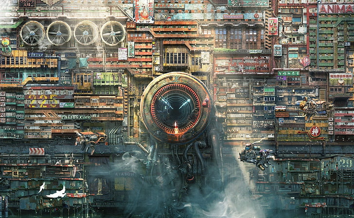 Тошио Хатанака, мегаполис, научная фантастика, HD обои