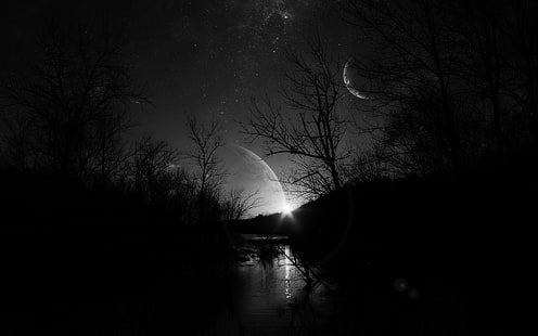 abstracto, bosque, dark, noche, oscura, rio, HD-Hintergrundbild HD wallpaper