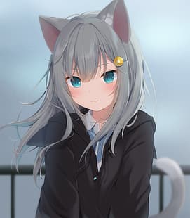  anime, anime girls, Amashiro Natsuki, cat girl, cat ears, HD wallpaper HD wallpaper