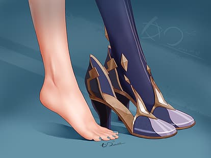 anime dziewczyny, nogi, stopy, Tapety HD HD wallpaper