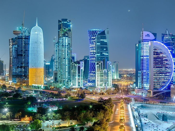 edificios, doha, hdr, qatar, rascacielos, Fondo de pantalla HD