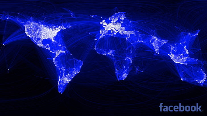 blue light wallpaper, network, the world, map, facebook, connection, social, HD wallpaper