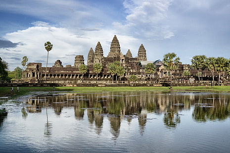Ангкор-Ват, Камбоджа, исторические, руины, архитектура, индуизм, храм, 城市 风光, HD обои HD wallpaper