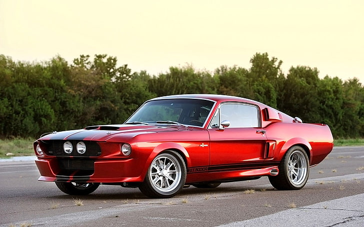red coupe, Ford, muscle cars, Ford Mustang, car, rims, HD wallpaper