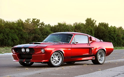 czerwone coupe, Ford, muscle cars, Ford Mustang, auto, felgi, Tapety HD HD wallpaper