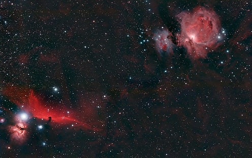 Nebulosa negra y roja, Orión, espacio, estrellas, rojo, negro, NASA, nebulosa, Fondo de pantalla HD HD wallpaper