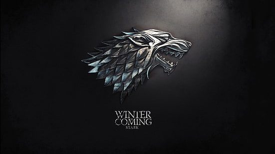 Лого на Winter Coming, Игра на тронове, Песен на лед и огън, дигитално изкуство, House Stark, Direwolf, Winter's Coming, sigils, прост фон, HD тапет HD wallpaper