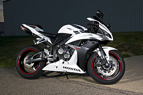 czarno-biały motocykl sportowy Honda CBR, biały, czarny, motocykl, Honda, super sport, сбр600рр, cbr600rr, Tapety HD HD wallpaper