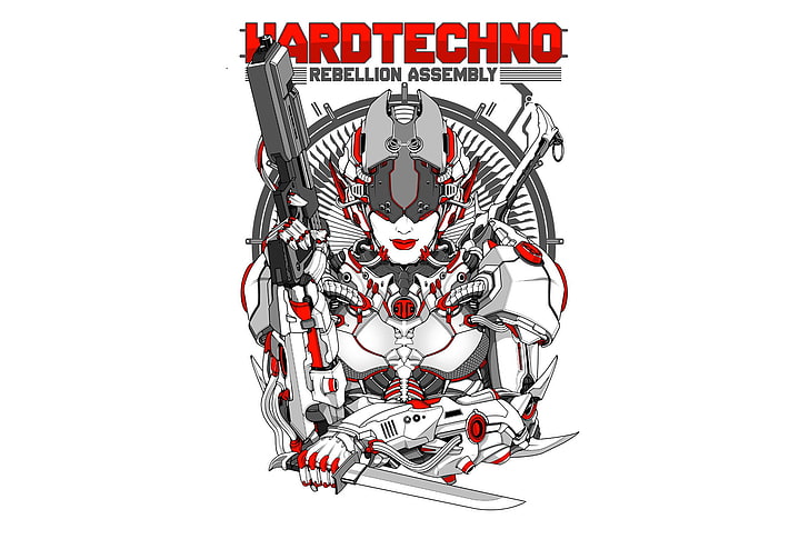 Hardtechno Rebellion Assembly logo, style, music, figure, robot, vector, armor, costume, cyborg, direction, hardtechno, HD wallpaper