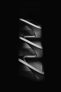 escalera, bw, minimalismo, oscuro, arquitectura, Fondo de pantalla HD HD wallpaper