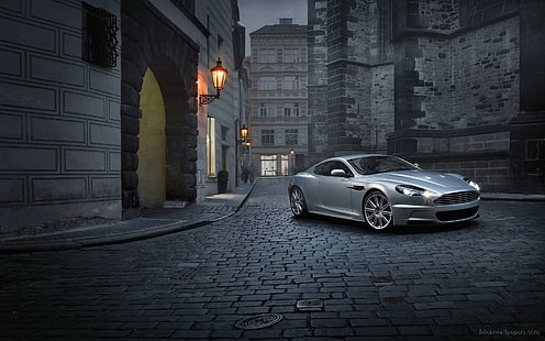 Aston Martin DBS 2, grå coupe, aston, martin, bilar, aston martin, HD tapet HD wallpaper