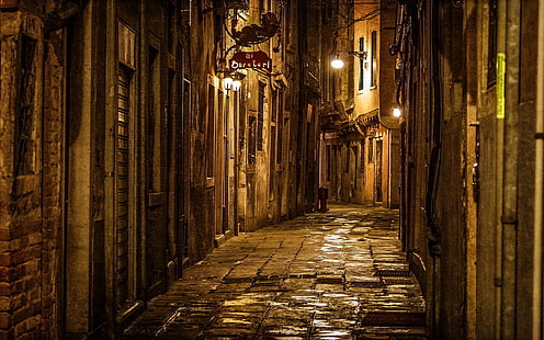 Städte, Venedig, Gasse, Italien, Nacht, HD-Hintergrundbild HD wallpaper