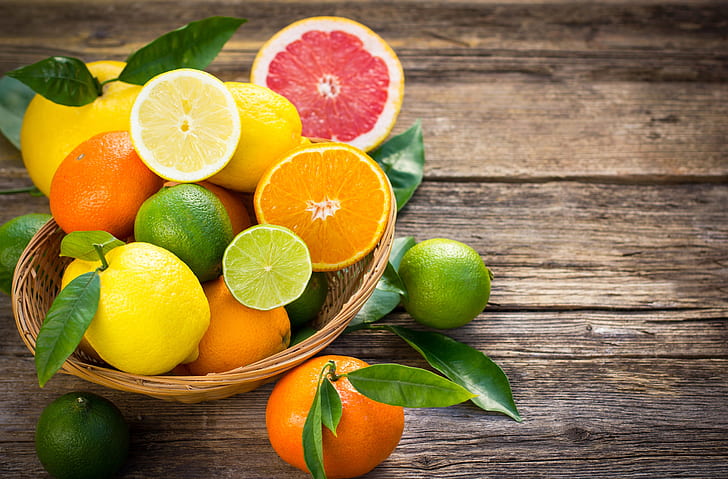 oranges, lime, fruit, citrus, lemons, HD wallpaper