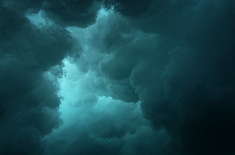 nuvola bianca, acqua, sott'acqua, nuvole, buio, bolle, ciano, Sfondo HD HD wallpaper