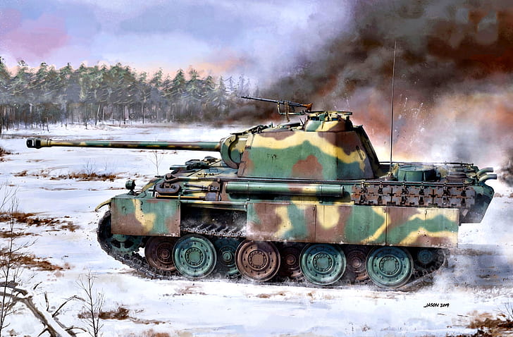 Smoke, Germany, Snow, Tank, Panther, Average, Pz.Kpfw.V ausf G, HD wallpaper