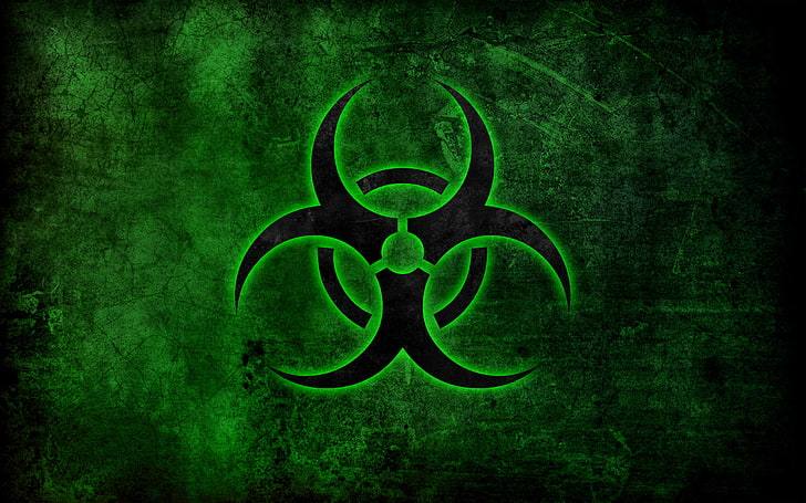 Simbolo di pericolo biologico, pericolo, segno, verde, emblema, contaminazione biologica, Sfondo HD