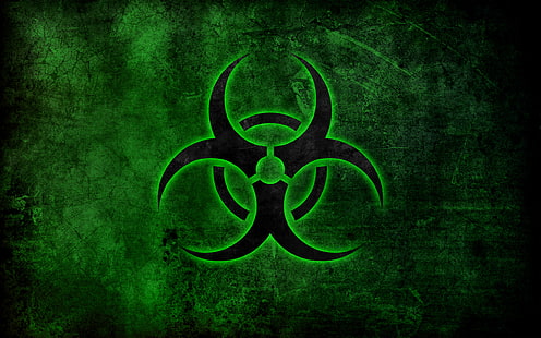 Символ за биологична опасност, опасност, знак, зелено, емблема, биологично замърсяване, HD тапет HD wallpaper