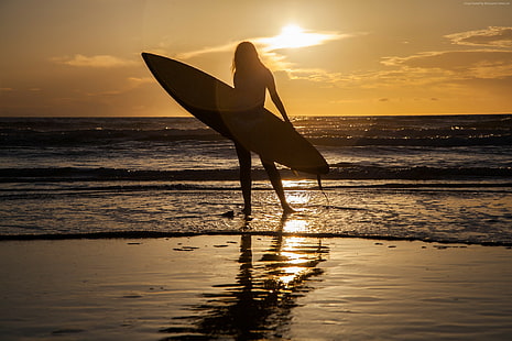 sea, girl, wave, Surfing, HD wallpaper HD wallpaper