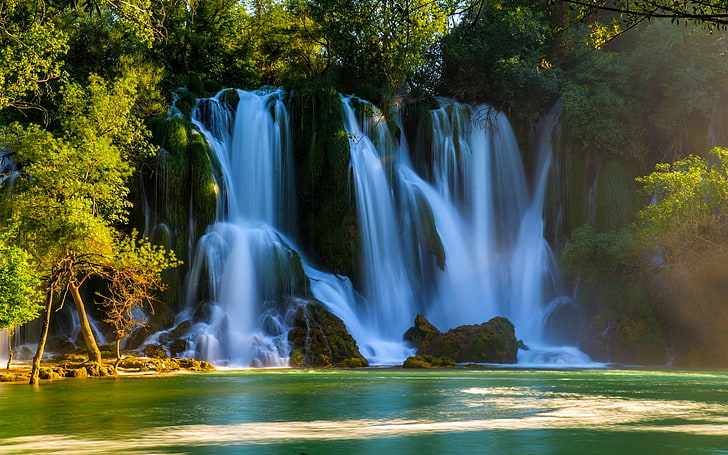 water, trees, waterfalls, threads, Bosnia and Herzegovina, Kravice Falls, HD wallpaper