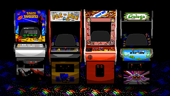 Ahoy, arcada, máquina de arcade, Space Invaders, Pac-Man, obras de arte, HD papel de parede HD wallpaper