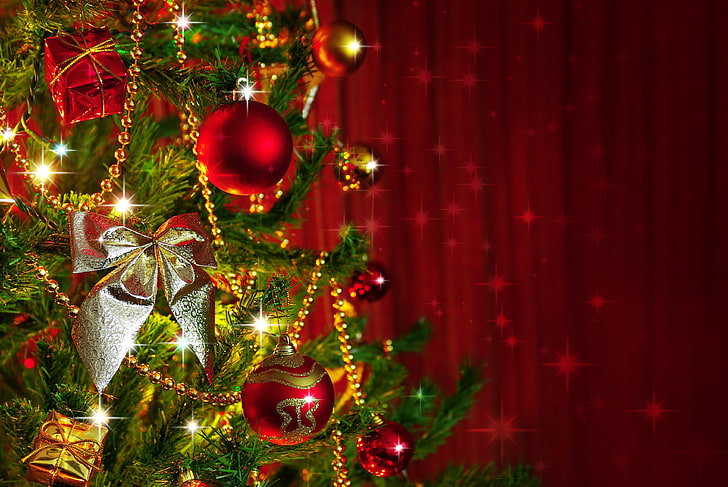 Декорация за коледни украшения, декорация, топки, дърво, Нова година, Коледа, HD тапет