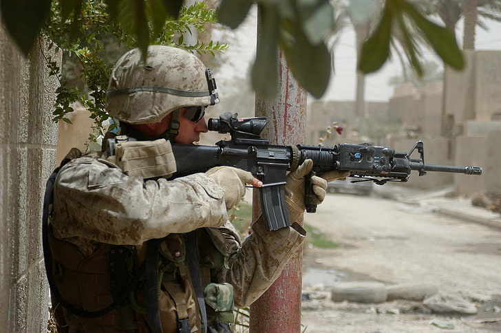 U.S Marine Corps, black assault rifle with scope, War & Army, , gun, army, soldier, HD wallpaper