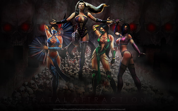Mortal Kombat Kitana, Mileena och Selen illustration, mortal kombat, mileena, kitana, sindel, jade, HD tapet