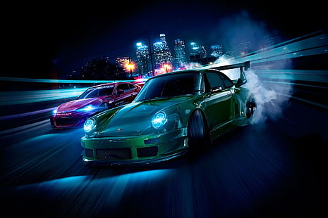 grünes Coupé, Videospiele, Rocket Bunny, Subaru BRZ, Porsche 911, Need for Speed, Speedhunter, Auto, 2015, Porsche, Subaru, HD-Hintergrundbild HD wallpaper