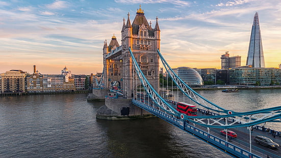 橋、ランドマーク、水路、タワーブリッジ、ロンドン、都市景観、イギリス、観光名所、川、スカイライン、タワー、イギリス、テムズ川、テムズ川、 HDデスクトップの壁紙 HD wallpaper