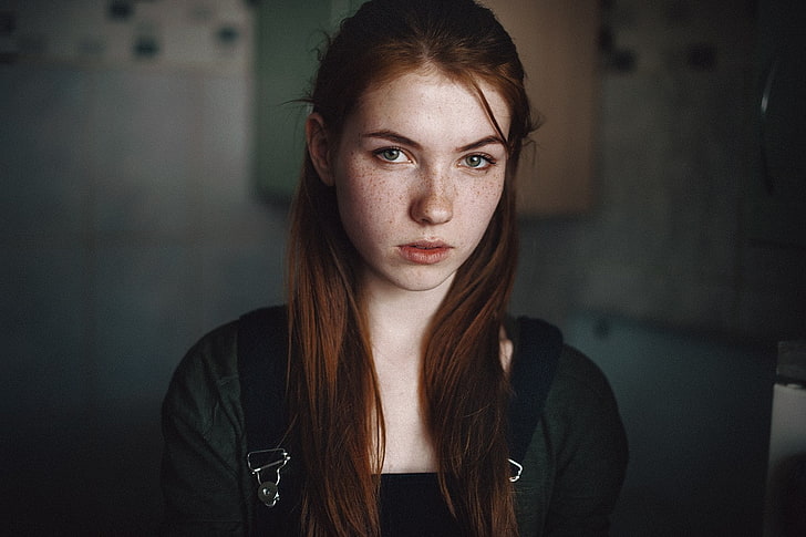 wanita, berambut merah, mata hijau, Wallpaper HD