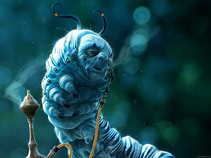 Blue Worm, creature, worm, fantasy, funny, blue, dark, 3d and abstract, HD wallpaper