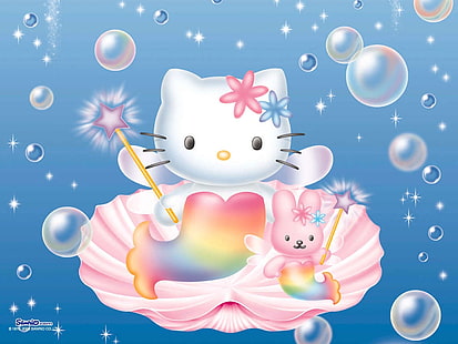 Blasen Hallo Kitty Meerjungfrau in einer Muschel Anime Hallo Kitty HD Art, Hallo Kitty, Blasen, Meerjungfrau, HD-Hintergrundbild HD wallpaper