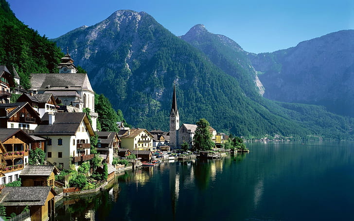австрийски пейзаж езеро халстат, HD тапет