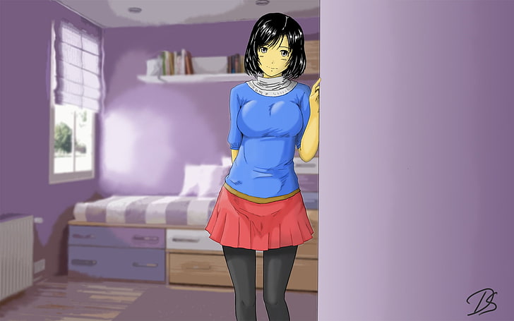 Ilustração de personagem de anime feminino de cabelos pretos, menina, anime, quarto, agradável, HD papel de parede