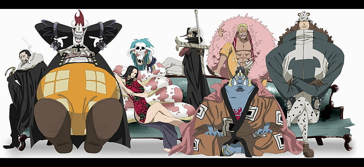 Boa Hancock, Crocodile (postać), Donquixote Doflamingo, Dracule Mihawk, Gekko Moriah, Jinbei, One Piece, Shichibukai, Tapety HD