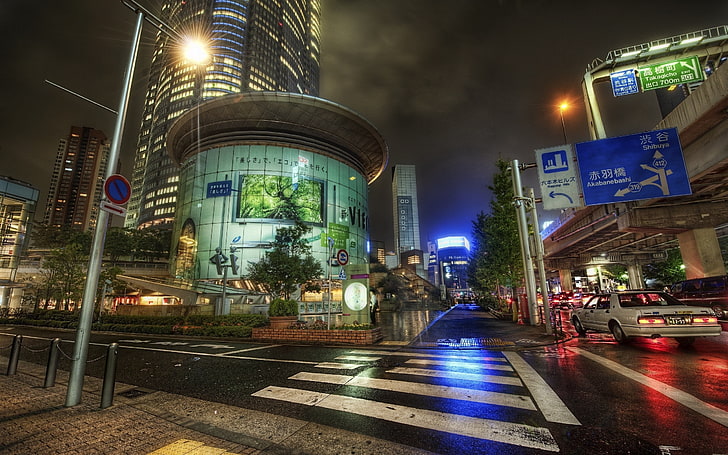 japón tokio paisajes urbanos luces nocturnas coches carreteras roppongi roppongi hills Naturaleza paisajes urbanos HD Art, coches, noche, japón, luces, Tokio, paisajes urbanos, Fondo de pantalla HD