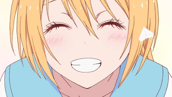 Gelbhaarige Frau Anime Charaktertapete, Nisekoi, Kirisaki Chitoge, Anime Mädchen, glückliches Gesicht, glücklich, blond, Nahaufnahme, HD-Hintergrundbild