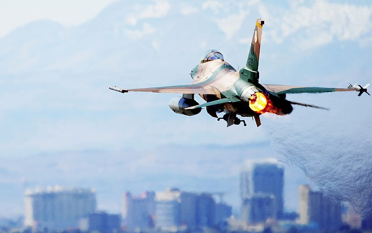 jet tempur abu-abu dan hijau, pesawat terbang, jet tempur, General Dynamics F-16 Fighting Falcon, Angkatan Udara AS, Wallpaper HD