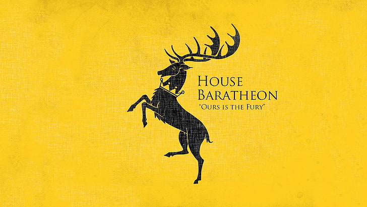 Logotipo de House Baratheon, Juego de Tronos, House Baratheon, sigilos, fondo amarillo, Fondo de pantalla HD