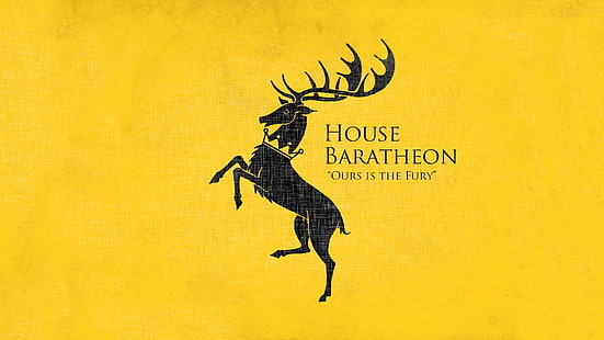 Лого на House Baratheon, Игра на тронове, House Baratheon, сигили, жълт фон, HD тапет HD wallpaper