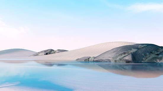  beach, dunes, sky, rocks, landscape, water, nature, dreamscape, HD wallpaper HD wallpaper