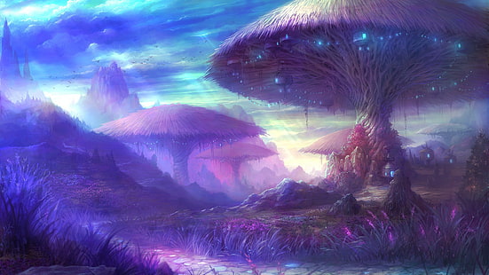 Aion, волшебные грибы, Aion Online, фэнтези-арт, HD обои HD wallpaper