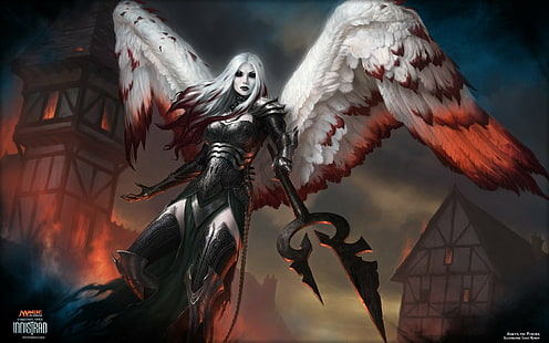 Game, Magic: The Gathering, Angel Warrior, Girl, White Hair, Wings, HD wallpaper HD wallpaper