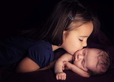 Fotografia, dziecko, niemowlę, ślicznotka, dziewczyna, pocałunek, mała dziewczynka, miłość, Tapety HD HD wallpaper