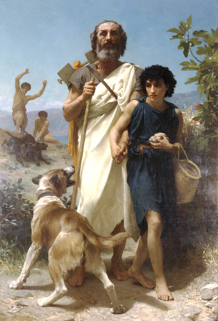 classic art, painting, history, Greek mythology, William-Adolphe Bouguereau, Homer and His Guide, artwork, HD wallpaper