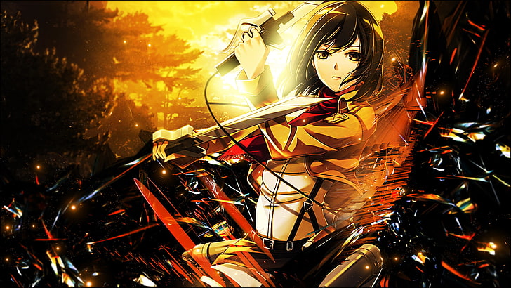personagem de anime feminino segurando besta papel de parede digital, Anime, Attack On Titan, Mikasa Ackerman, HD papel de parede