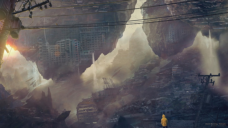 person's yellow hoodie, futuristic, digital art, HD wallpaper