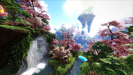 foto de floresta encantada, arca, Ark: Survival Evolved, flor de cerejeira, jogos de vídeo, HD papel de parede HD wallpaper