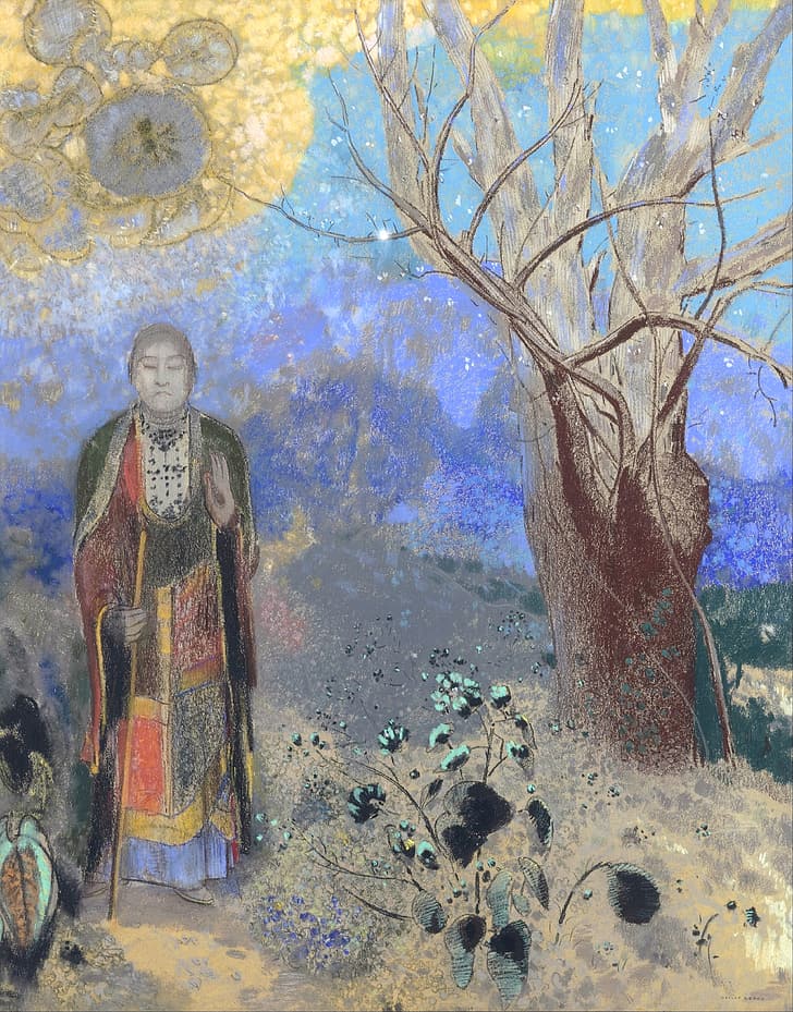 Odilon Redon, impressionism, symbolism, expressionism, fantasy art, artwork, traditional art, watercolor, oil painting, flowers, Buddha, religion, religious, surreal, polychromatic, polychrome, abstract, HD wallpaper