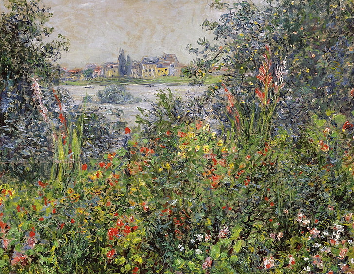krajobraz, obraz, Claude Monet, Kwiaty w Vétheuil, Tapety HD